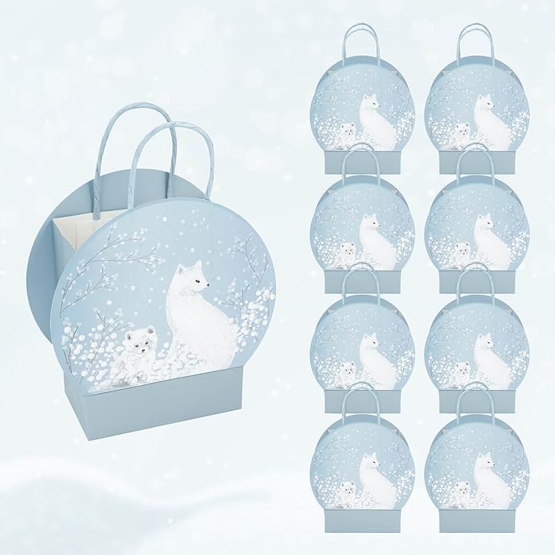 Cheerland Arctic Animal Gift Bags Winter Birthday Party Decorations Fox Party Favor Goodie Bag Snow Ball Treat bag Winter Animals Party Decor Wonderland Themed Paper Gift Packing - Product Image