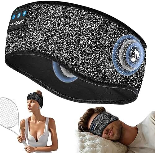LC-dolida Sleep Headphones Bluetooth 5.4, Headband Headphones Earphones Wireless, Sleep Mask for Gifts,Workout,Jogging,Yoga(Jet) - Product Image