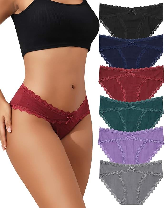 LEVAO Womens Underwear Cotton Cheeky Bikini Panties for Women Lace Stretch Hipster Ladies Briefs Multipack S-XXL - Product Image