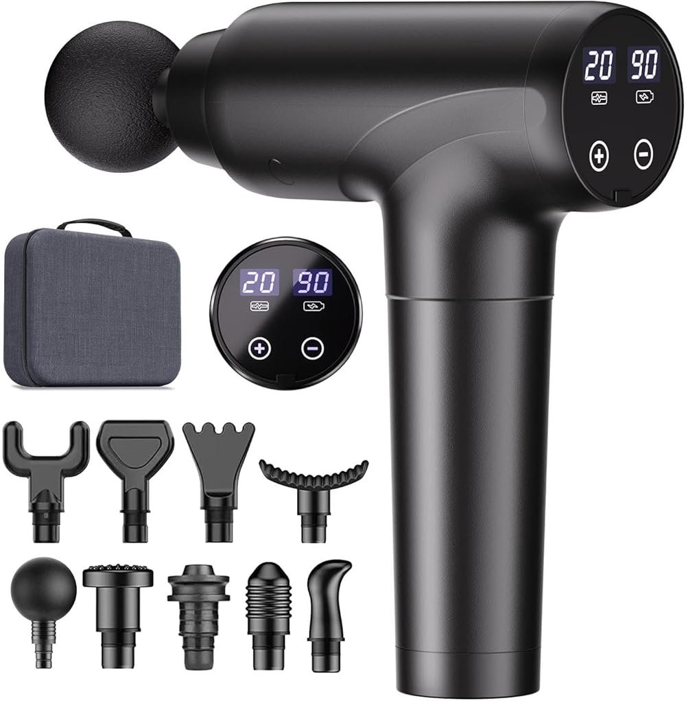 cotsoco Massage Gun Deep Tissue, Muscle Massage Gun with 9 Attachment Heads 20 Speeds & Silent Brushless Motor for Pain Relief, Handheld Percussion Back Massager Gun, Fathers Day Dad Gifts(Black) - Product Image