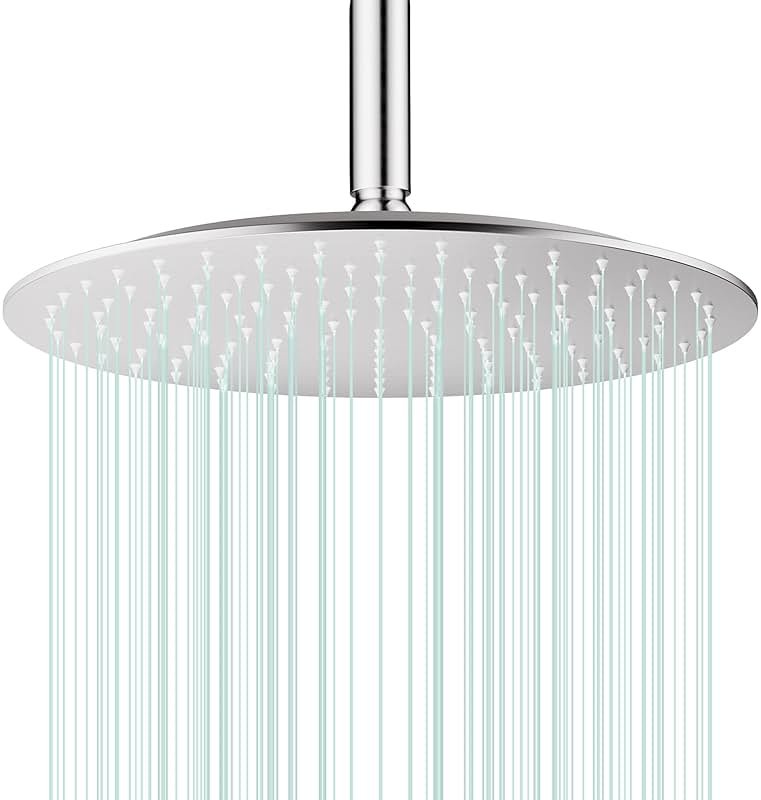 AULEEND All Metal Rain Shower Head - Heavy Duty Stainless Steel, Easy Install, High Water Flow, Ultra-Thin Modern Design for Bathroom (Brushed Nickel, 12) - Product Image