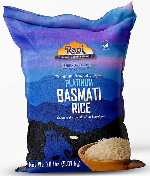 Rani Platinum White Basmati Rice Extra Long Aged 20-Pound Bag, 320oz (20lbs) 9.08kg ~ All Natural | Gluten Friendly | Vegan | Indian Origin | Kosher | Export Quality - Product Image