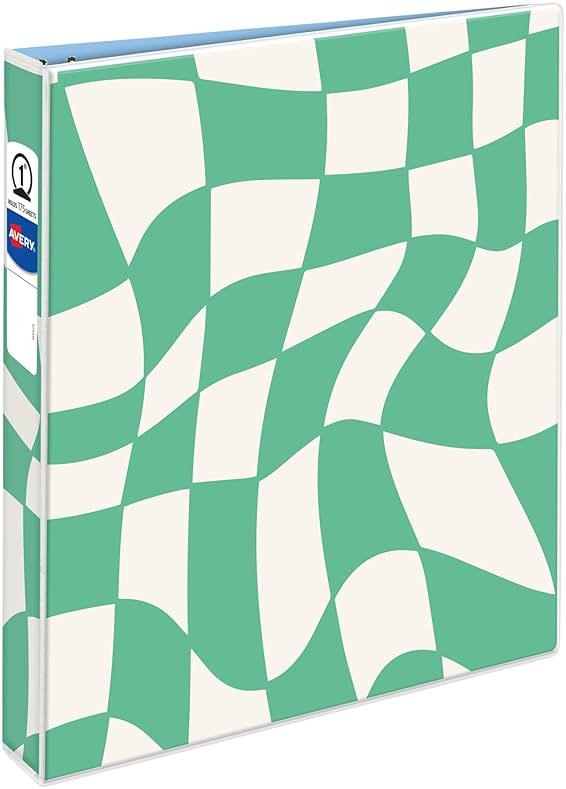 Avery 3 Ring Binder, 1 Inch Round Rings, Retro Collection, Groovy Checks (26803) - Product Image