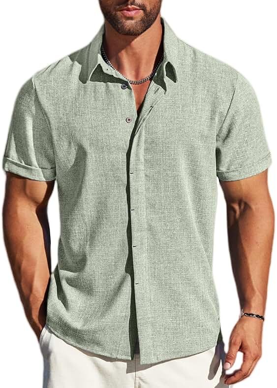 MAPICK Men's Linen Short Sleeve Button Down Shirt – Lightweight Breathable Summer Business Casual, Beach & Wedding Guest - Product Image