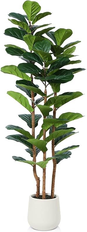 OAKRED Artificial Fiddle Leaf Fig Tree with White Planter,5ft Tall Fake Tree with Natural Wood Trunk for Home Decor, Faux Ficus Tree Fake Moss for Indoor Office Living Room - Product Image