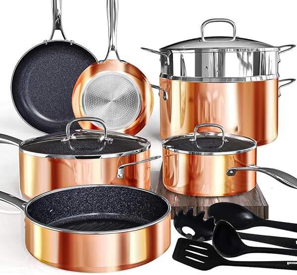 Deluxe DUXANO 14PC Healthy Pots and Pan With 9H Anti-scratch Coating, 2-Layer Non-Stick Ceramic&PFAS Free, Sensitively&Evenly Induction Cooking, Enhanced Flavor with Infrared Cookware, Dishwasher Safe - Product Image
