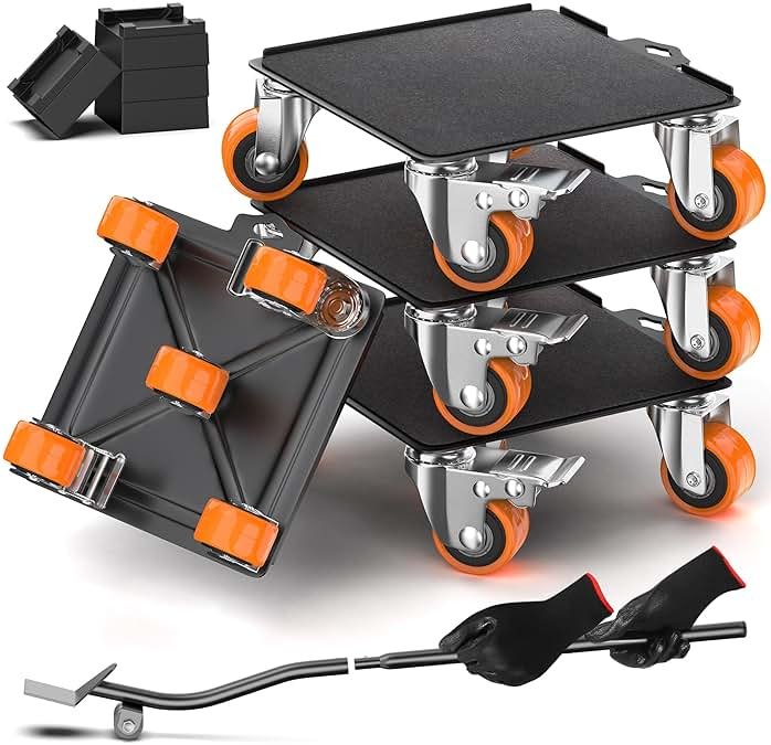 2000 lb Capacity - Heavy Duty Furniture Movers with Wheels and Moving Dolly, Includes Furniture Lifter Jacks Tool Set, Gliders, Sliders, 5 Rollers Casters Cart. Easily Move Furniture, Piano, Equipment - Product Image