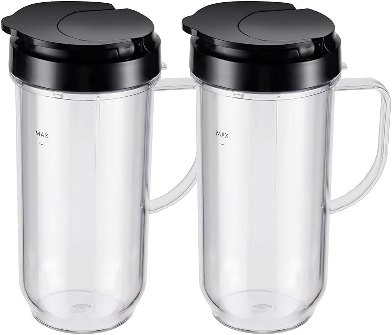 Equust 4-piece Tall 22oz Mug Cups with Flip-Top To-Go Lids Replacement Parts Compatible with 250W Magic Bullet Blender Cups MB1001 - Product Image