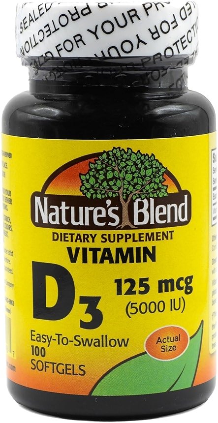Nature's Blend Vitamin D3 125 MCG (5000 IU) Easy-to-Swallow, 100 SOFTGELS - Product Image