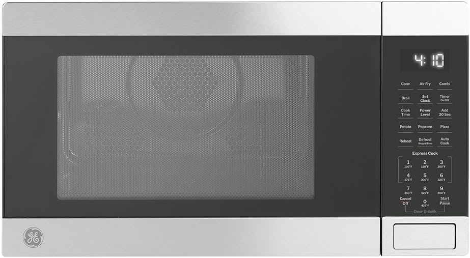 GE 4-in-1 Countertop Microwave Oven, 1.0 Cu Ft, 1050W Convection Microwave with Air Fry & Broil, Compact and Quiet, Stainless Steel, Ideal for Apartments, Dorms & Offices, GCST10A1WSS - Product Image