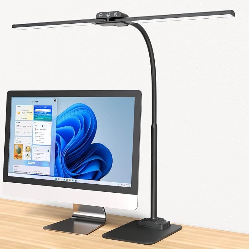 KableRika Desk Lamp Double Light: Bright Led Desk Lights for Home Office - Eye Care Reading Table Lamps with Base - Dimmable Desktop Lighting for Computer Monitor Study Drafting - Product Image