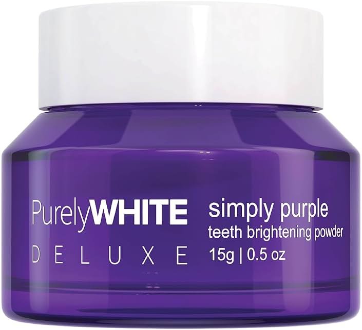 PurelyWHITE DELUXE, Simply Purple Brightening Powder - Conceals Stains, No Sensitivity - Enamel-Safe Toothpaste Whitening Powder for Coffee, Tea, Food, Wine, and Tobacco Stains. - Product Image