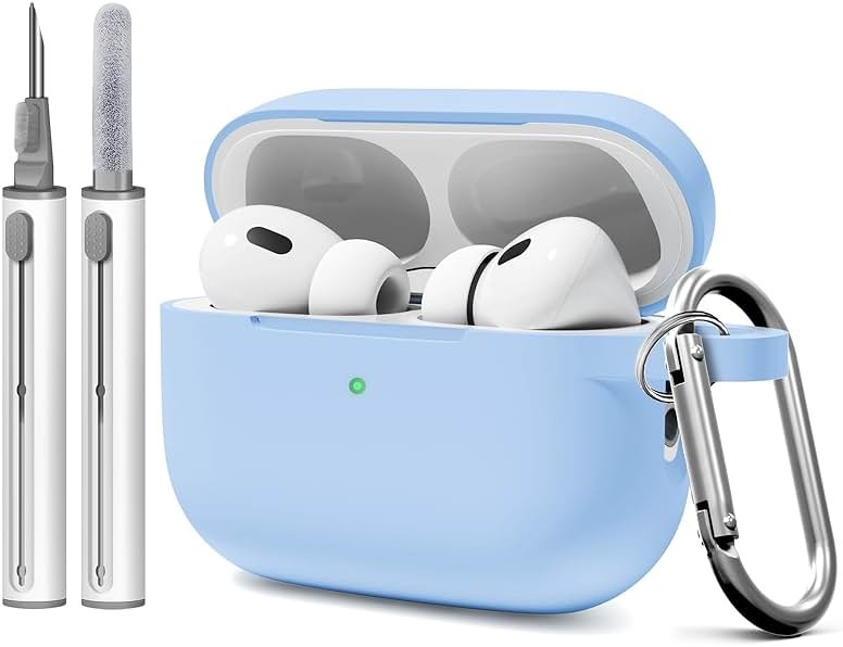 MOLOVA AirPod Pro Case Cover with Cleaner Kit, Soft Silicone Cover for AirPods Pro Case 2nd/1st Comes with Keychain for Women Men,Suitable Cases for Airpods Pro 2nd Generation Case and 1st-Denim Blue - Product Image