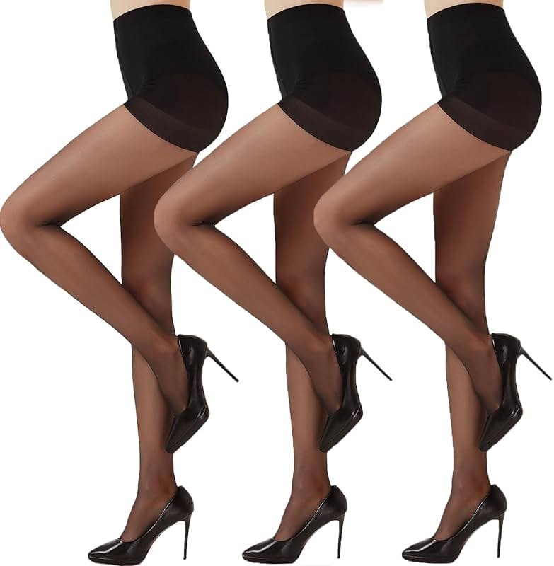 Citystl 3 Pairs Black Sheer Tights for Women - 20D Not Rip Control Top Pantyhose with Reinforced Toes - Resist Tears | 3 Pairs, Not Rip, Resist Tears, with Reinforced Toes, for Women - Product Image