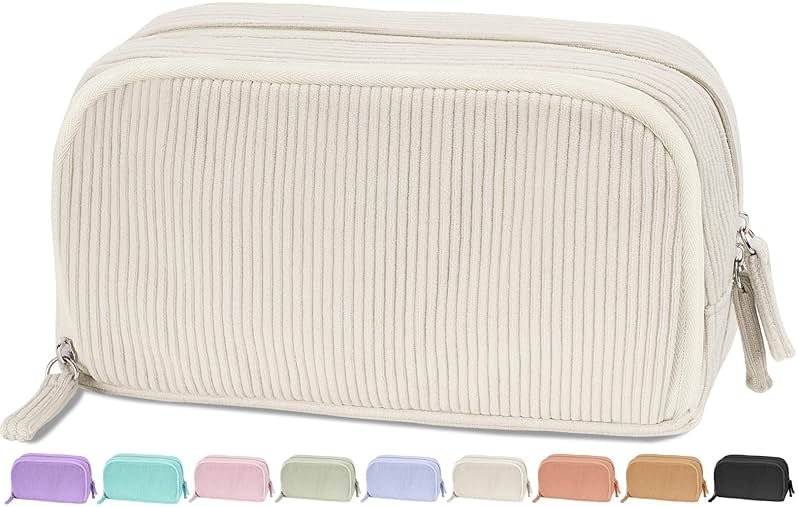 Sooez Big Capacity Pencil Case Pen Pouch, Soft Corduroy Pencil Bag with 3 Compartment, Multiple Pockets, Sturdy Zipper, Cute School Supplies Pen Bag Organizer For Teen Girls College, Beige - Product Image