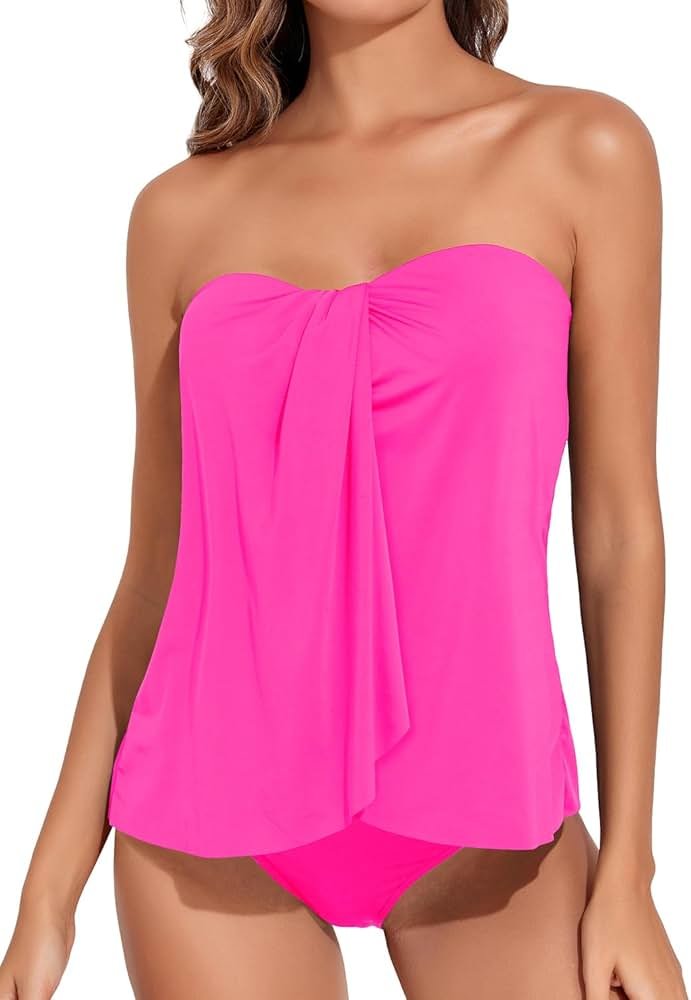 Tempt Me Two Piece Tankini Bathing Suits for Women Halter Bandeau Swim Top with Bottom Flyaway Tummy Control Swimsuit - Product Image