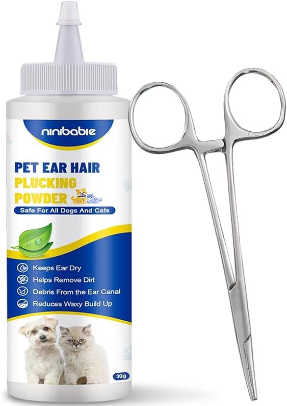 Ninibabie Upgraded Dog Ear Powder with 5.5 Inch Hair Removal Tool, Pet Ear Grooming Cleaner for Wax and Odor Control, Absorbs Moisture & Soothes Ears - Product Image