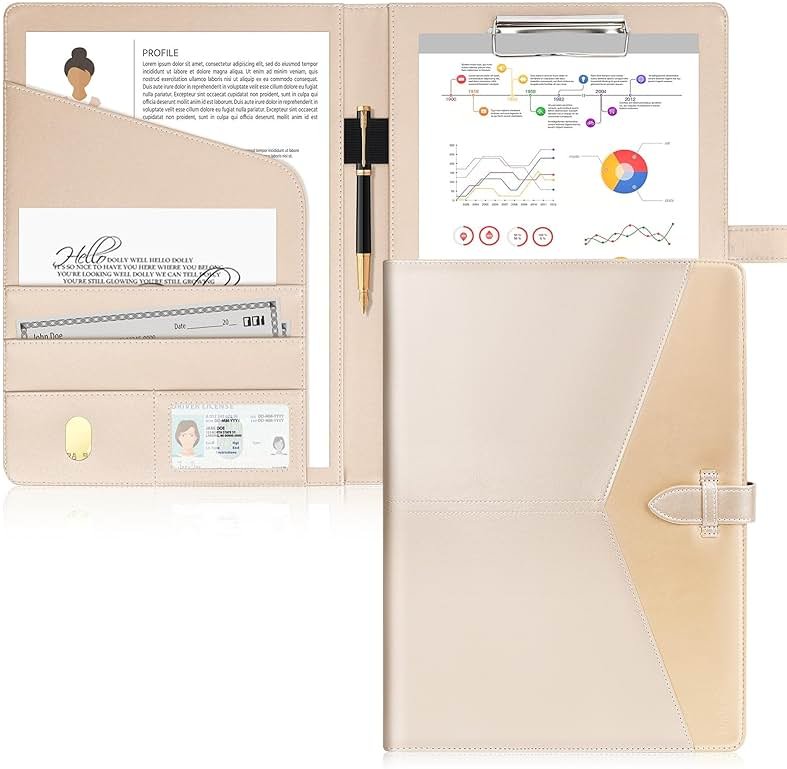 Toplive Executive Resume Padfolio Folder Business Portfolio Interview Presentation Legal Writing Pad Organizer with Card Holder Document Sleeve for Men Women, Gold - Product Image