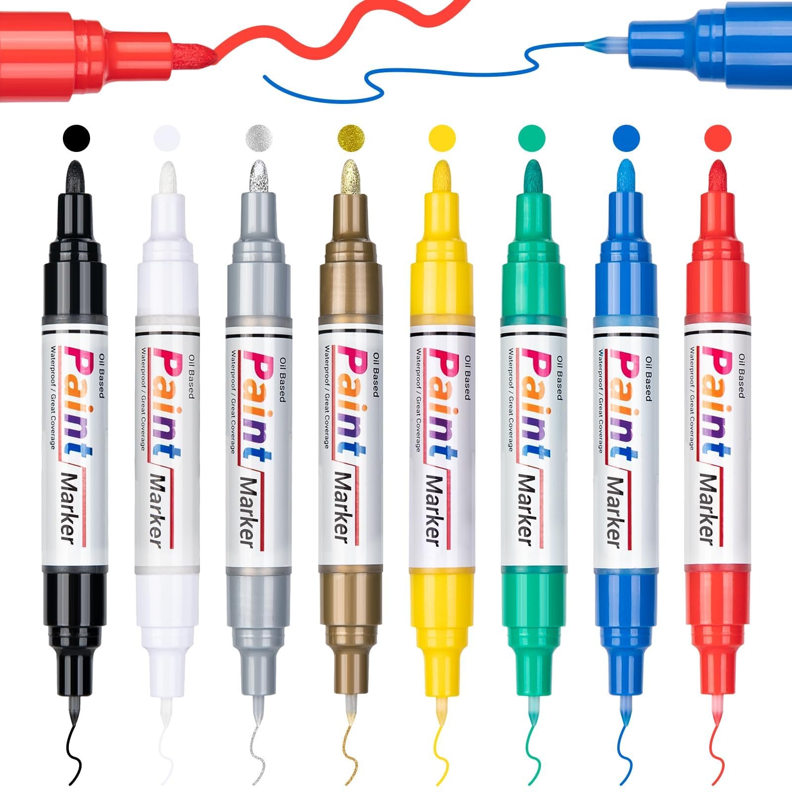 ANYUKE Oil Based Paint Markers, 8 Colors Dual Tip Paint Pens Paint Markers(0.7mm & 3mm), Waterproof Paint Pen for Rock Painting, Metal Wood Glass Stone Canvas Mugs Fabric Plastic - Product Image