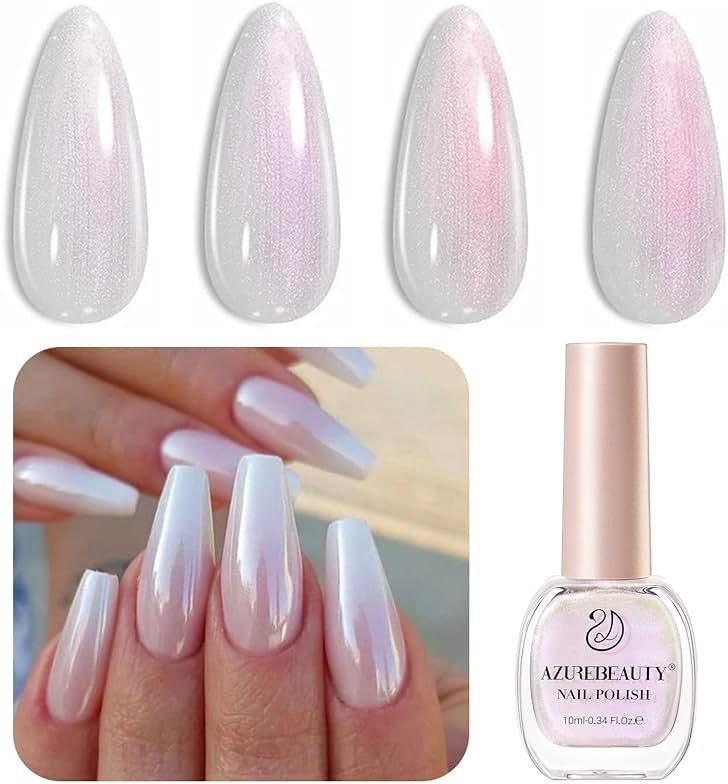 AZUREBEAUTY Chrome Quick Dry Nail Polish | Shine Pearl, Natural Lustrous Enamel | DIY Manicure & Pedicure with Chrome Finish - Product Image