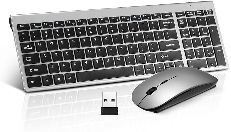 Wireless Keyboard and Mouse Combo, Compact Quiet Wireless Keyboard and Mouse Set 2.4G Ultra-Thin Sleek Design for Windows, Computer, Desktop, PC, Notebook, Laptop-Grey - Product Image