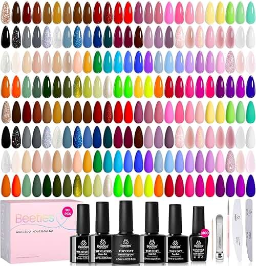Beetles 110 PCS Gel Nail Polish Set, 100 Colors Infinite Inspiration Gift Spree All Season Red Brown Green Black Gel Polish with 5Pcs Base Top Coat Soak off UV Gel for Manicure Lovers DIY at Home - Product Image