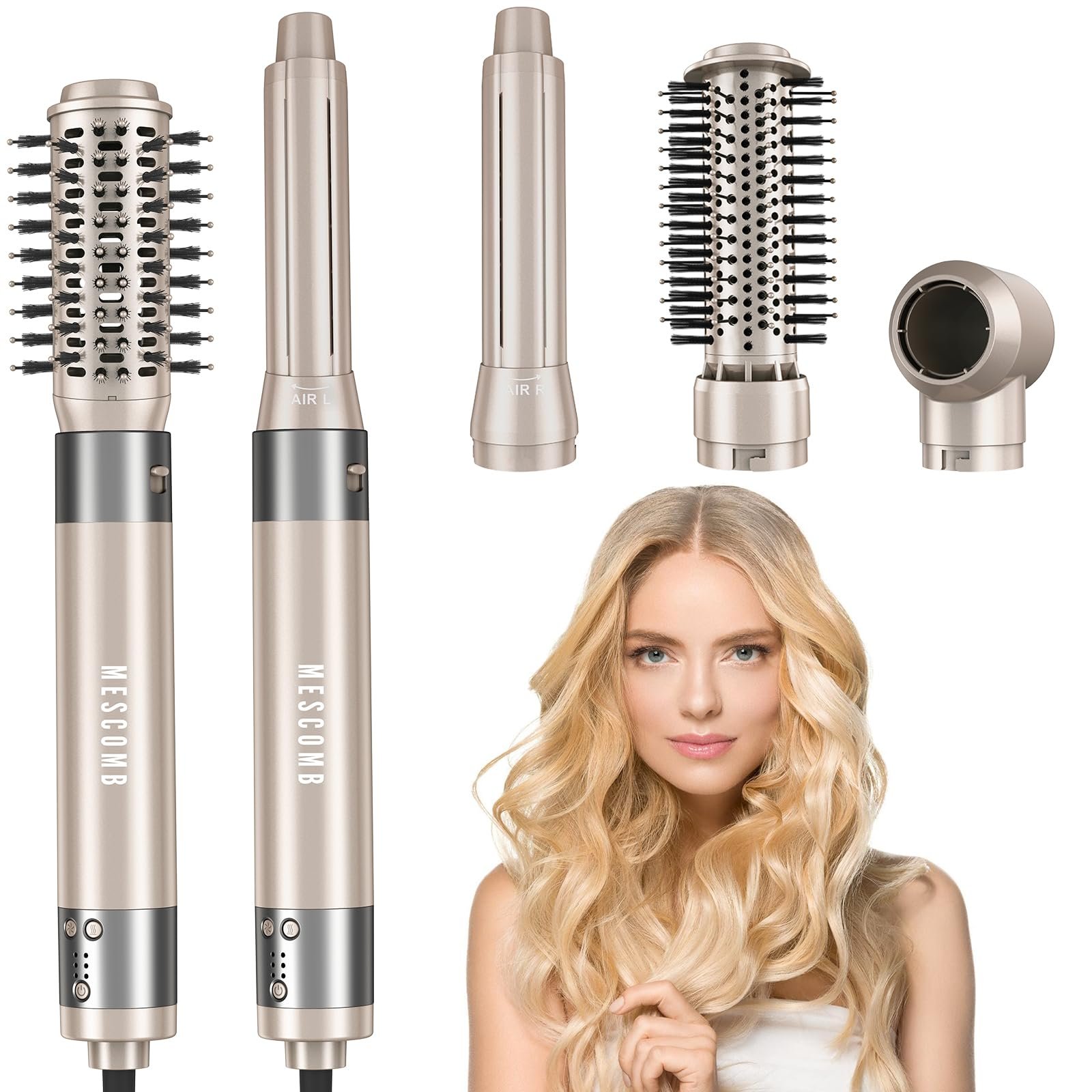 Hair Dryer 5 in 1 Hot Air Brush - 110,000 RPM High-Speed Negative Ionic Blow Dryer for Fast Drying, Multi-Styler with Auto-Wrap Curlers, Straightening Volumizing Combing Hair Styler, Multi Oval Brush - Product Image