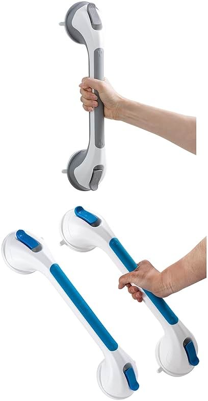 TAILI Shower Grab Bar Set 16 Inch Suction Cup Grab Bars for Bathroom & Shower, Removable Shower Safety Handle Heavy Duty Bathtub Grip, Grey & Blue - Product Image