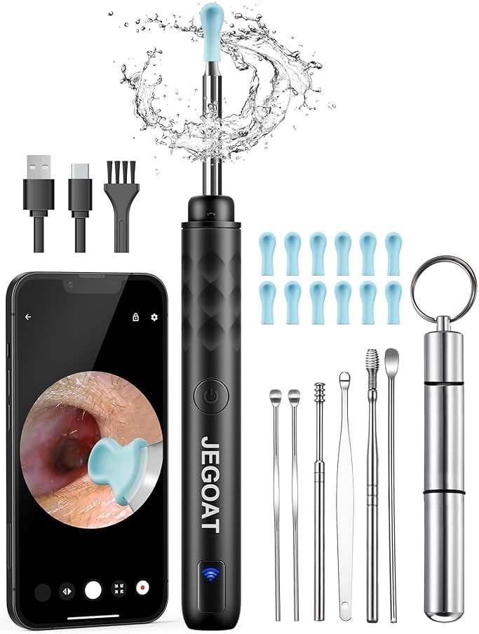 Ear Wax Removal Tool Camera, Ear Cleaner with Camera, 1296P HD Ear Scope, 6 LED Lights and 12 Ear Picks, Earwax Removal with Otoscope, Jet Black - Product Image