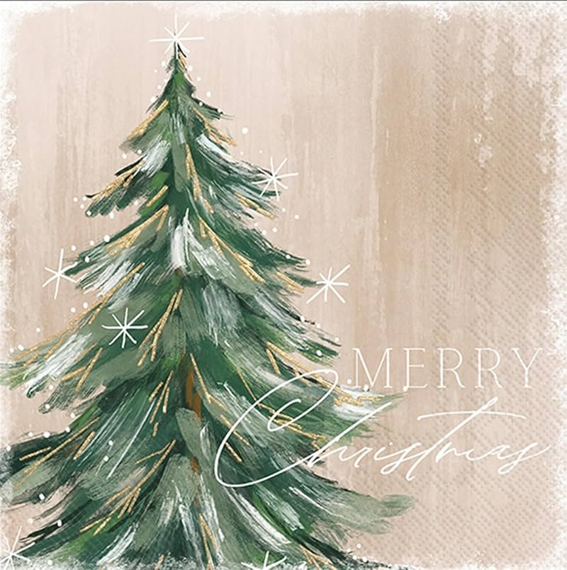 IHR Ideal Home Range Cocktail Napkins Disposable 3-Ply Paper Party Napkin Pack, 5" x 5", Gilded Painterly Tree, 20-Count - Product Image