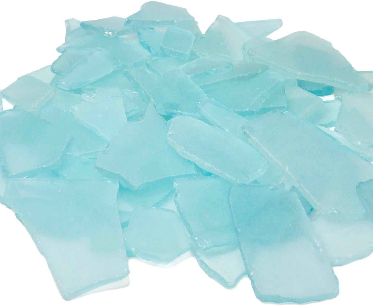CYS EXCEL Sea Glass 16 Ounces Aqua Blue | Multiple Color Choices Crushed Glass Vase Filler | Aquarium Nautical Décor for Art Crafts Flat Frosted Dyed Color Stone - Product Image