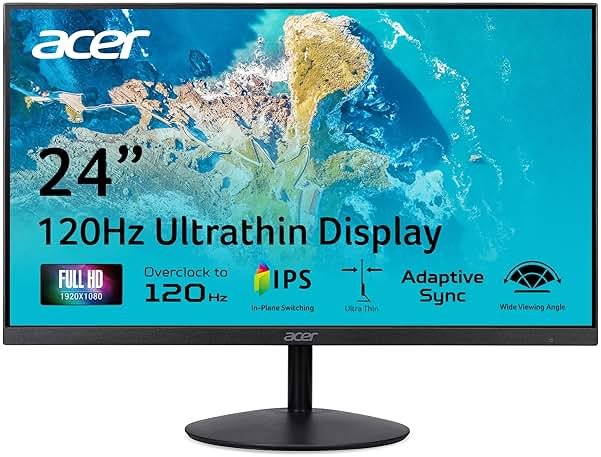 acer SB240Y G0bi 23.8" IPS Full HD Ultra-Slim Edge-to-Edge Gaming Office Monitor | Adaptive-Sync Support (FreeSync Compatible) | Up to 120Hz Refresh | 1ms (VRB) | Tilt | HDMI & VGA Ports | Black - Product Image