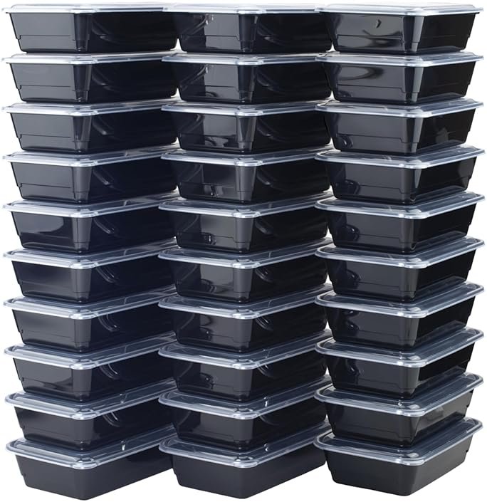 GoodCook Meal Prep Rectangle Single Compartment 30 units, Black, BPA Free - Product Image