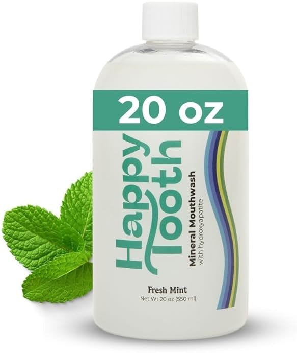 Happy Tooth Hydroxyapatite Mouthwash, Alcohol Free, Fluoride Free, Teeth Whitening, Remineralizing for Enamel Strength, Oral Microbiome Support, Dentist Formulated, Gentle Care, Fresh Mint, 20 Fl Oz - Product Image