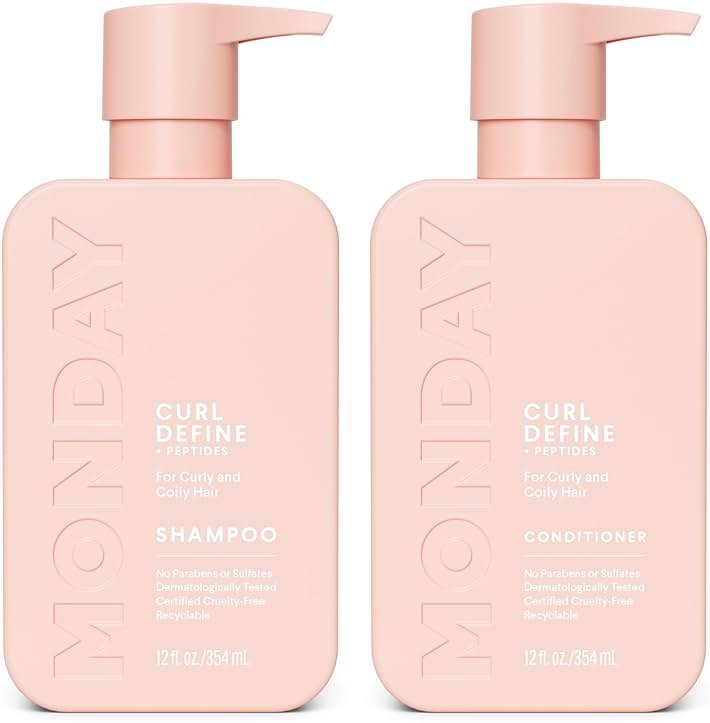 MONDAY HAIRCARE Curl Define Shampoo + Conditioner Set (2 Count) 12 oz Each Nourishes Curls, Tames Frizz, Coconut Oil and Shea Butter Enhance Shine, 100% Recyclable Bottle - Product Image