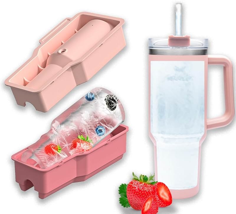 Ice Cube Tray for 40 oz Tumbler Cup, 1Pcs Stanley Ice Mold Silicone Hollow Cylinder Ice Mold with Lid and Bin for Freezer Ice Drink Juice Whiskey Cocktail - Product Image
