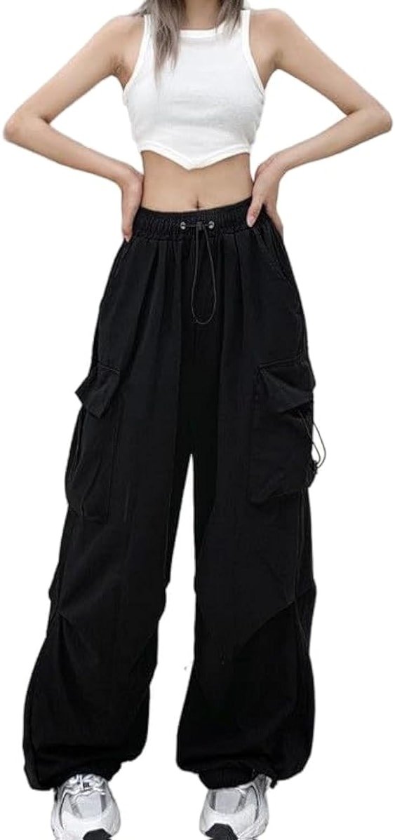 FENGQIYUNHAI Cargo Pants Women Baggy Parachute Pants Woman Mutil Pockets Loose Fit Y2K Casual Pants for Women - Product Image