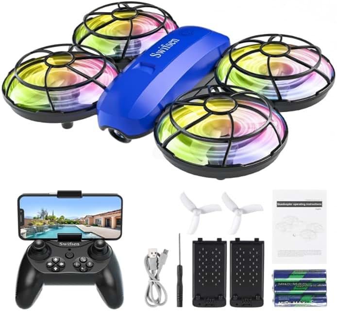Swifsen Drones for Kids with Camera,Rc Drone Indoor Small Helicopter,Birthday Gifts for Boys and Girls Beginners Friendly,Mini Quadcopter Toy With 2 Batteries,Propeller Protect,Altitude Hold - Product Image