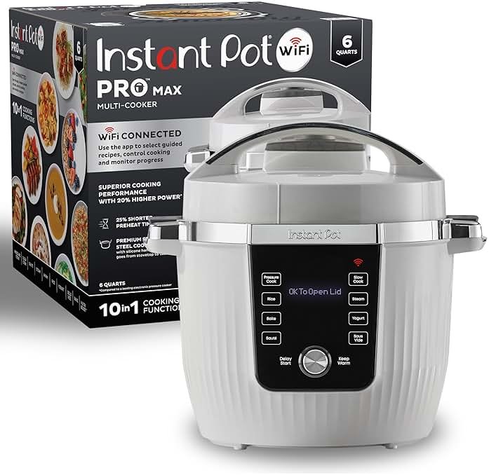 Instant Pot PRO Max Wi-Fi Smart 10-in-1 Pressure Cooker, Steamer, Saute, Warmer, Rice Cooker, Yogurt Maker, Sous Vide, Baker, NutriBoost - Includes App with 2000+ Recipes - 6 Quart - Product Image