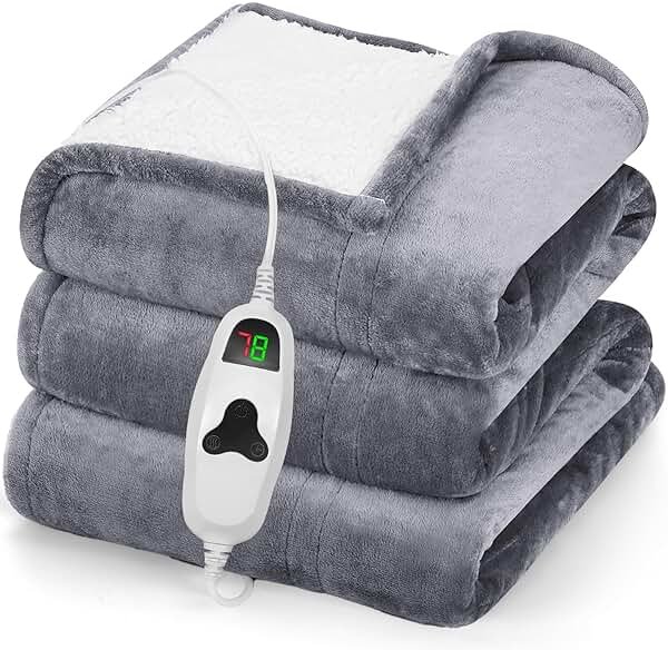 greenoak Heated Blanket Electric Throw 50"X60", Heating Blanket with 10 Heat Levels 8 Hours Auto-Off Overheat Protection, Fall & Winter Lap Office Chair Blanket Dorm Room, Grandma Gift,ETL Misty Grey - Product Image