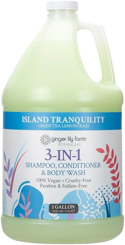 Ginger Lily Farms Botanicals 3-in-1 Shampoo, Conditioner & Body Wash, Island Tranquility, 100% Vegan & Cruelty-Free, Green Tea & Lemongrass Scent, 1 Gallon (128 fl oz) Refill - Product Image