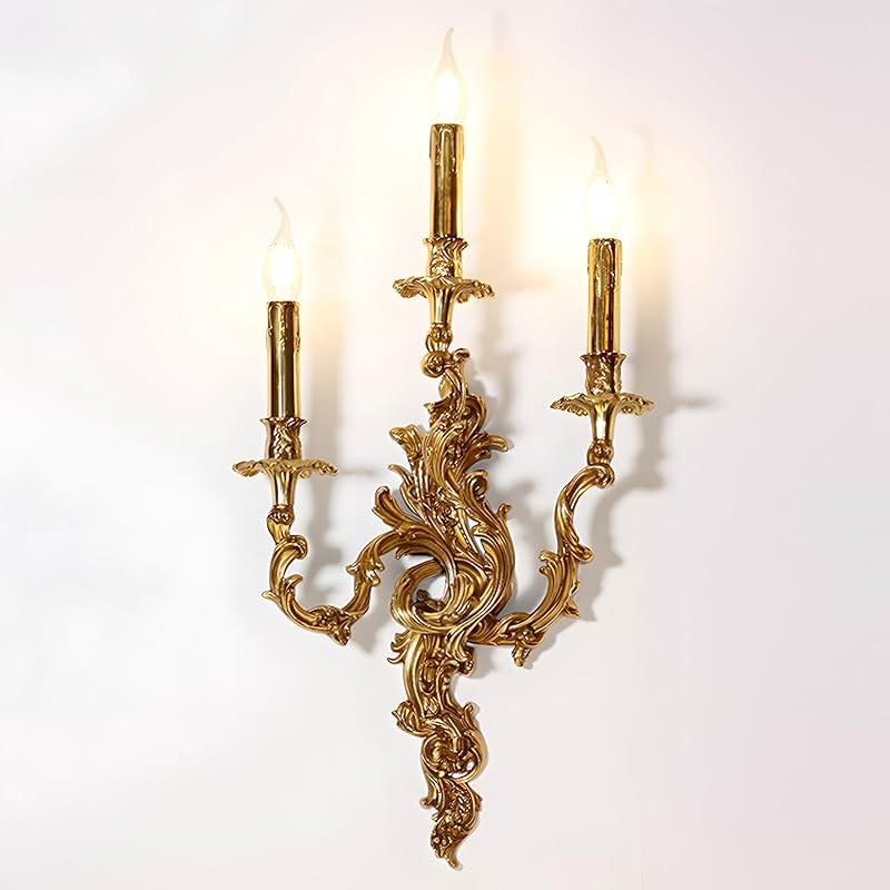 Bofea- Mid Century Retro Wall Sconces,Brass 3-Light Fireplace Lamp,Farmhouse Gold Candle Sconces,Art Deco Wall Mounted Lamp for Bedroom Living Room Foyer - Product Image