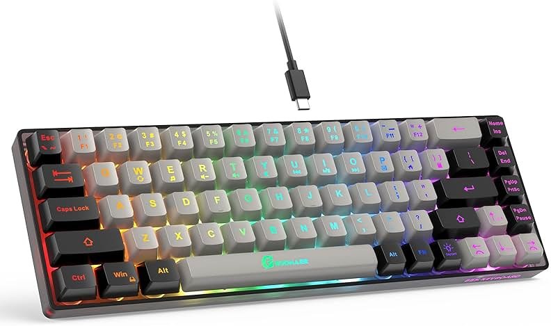 GEODMAER 65% Gaming Keyboard, Wired Backlit Mini Keyboard, Ultra-Compact Anti-Ghosting No-Conflict 68 Keys Membrane Gaming Wired Keyboard for PC Laptop Windows Gamer - Product Image