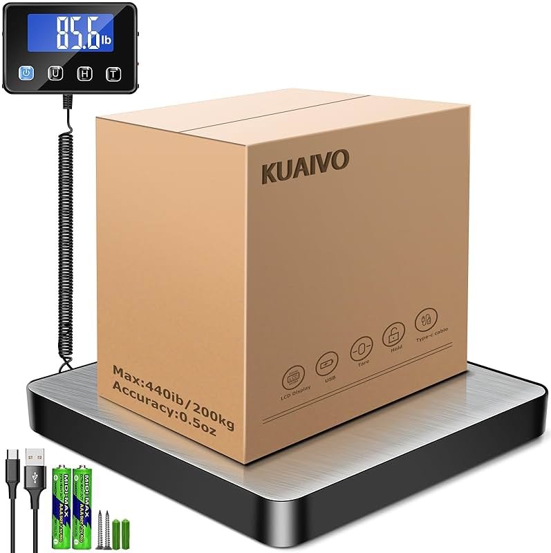 KUAIVO Shipping Scale, 440lb/0.35oz High Accurate Digital Postal Scale with Hold/Tare Function, Shipping Scale for Small Business, Packages, Luggage, Home Use, Battery & Charging Cable Include - Product Image