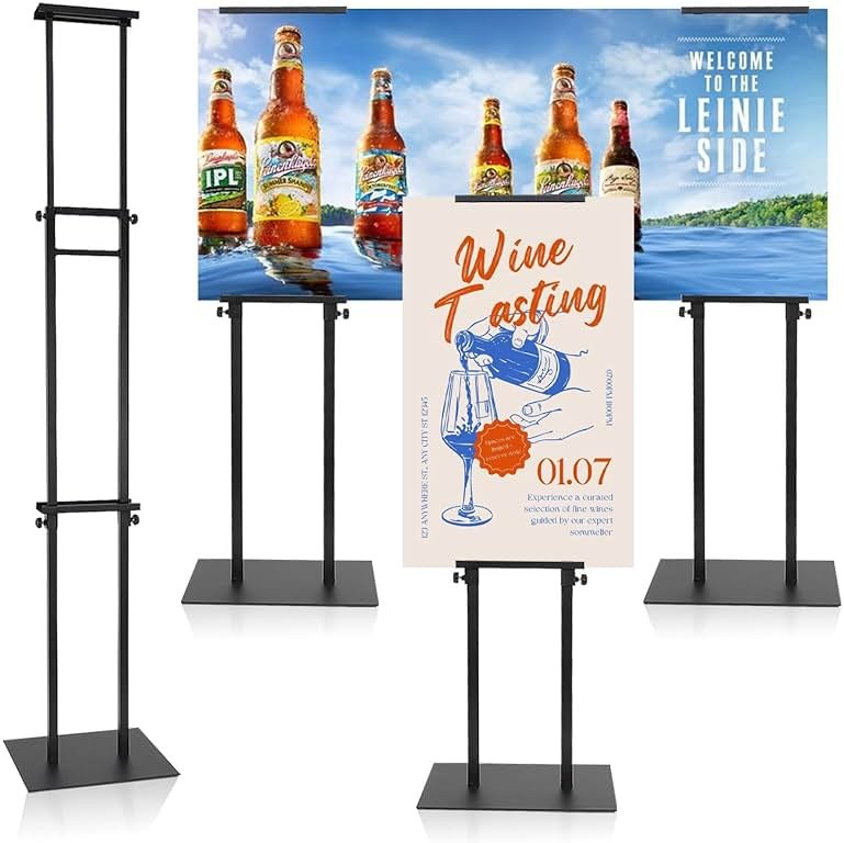 AceShow 4 Pack Poster Stand Display, Heavy-Duty Pedestal Sign Stand ,Black | Double-sided, Height Adjustment, Stable Base, Anti-slip, Foam/KT Boards, Easy Assembly, Outdoor Events - Product Image
