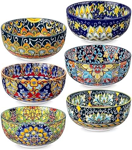 vancasso Cereal Bowls Set of 6, Bohemian Ceramic Soup Bowls, 28 oz Colorful Bowls Set for Kitchen, Dishwasher & Microwave Safe for Salad, Pasta, Rice, Oatmeal, Fruit - Product Image