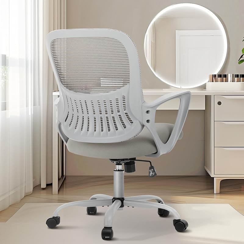 Sweetcrispy Home Office Managerial Executive Chair, Ergonomic Mesh Adjustable Swivel Mid-Back Chair with Comfortable Lumbar Support, Comfy Arms for Bedroom,Study,Student - Product Image