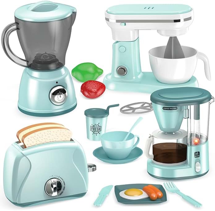 Shemira Play Kitchen Accessories, Play Kitchen Appliances Toy Set with Coffee Maker, Blender, Mixer, Toaster, Kids Kitchen Playset, Toys for 3 4 5 6 7 8 Year Old Girls, Birthday Gifts for Girls - Product Image