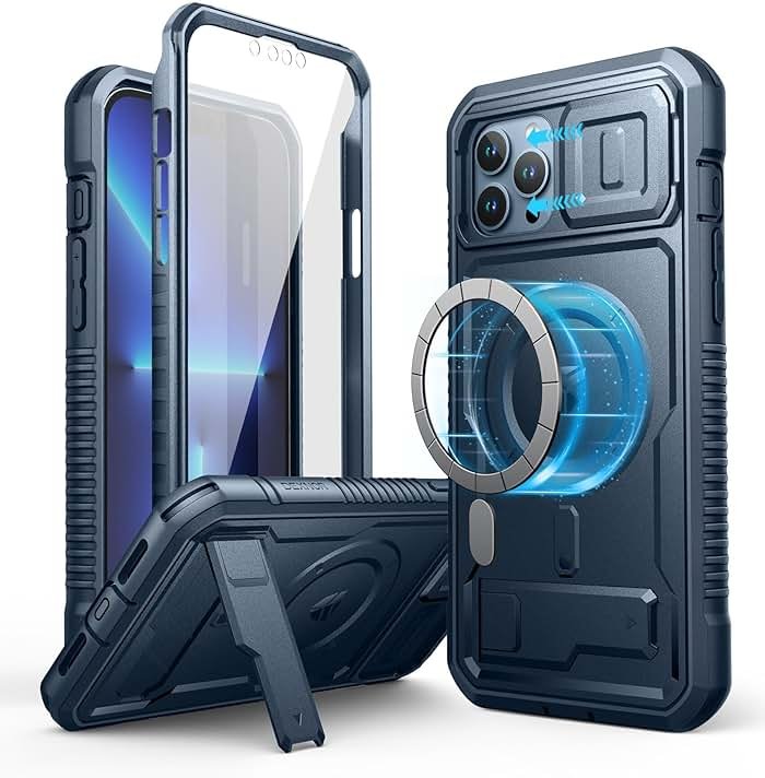 Dexnor for iPhone 13 Pro Max Case with Camera Cover, Compatible with MagSafe, Built-in Screen Protector, Heavy-Duty Shockproof Full-Body Rugged Protective Magnetic Cover with Kickstand, Blue - Product Image
