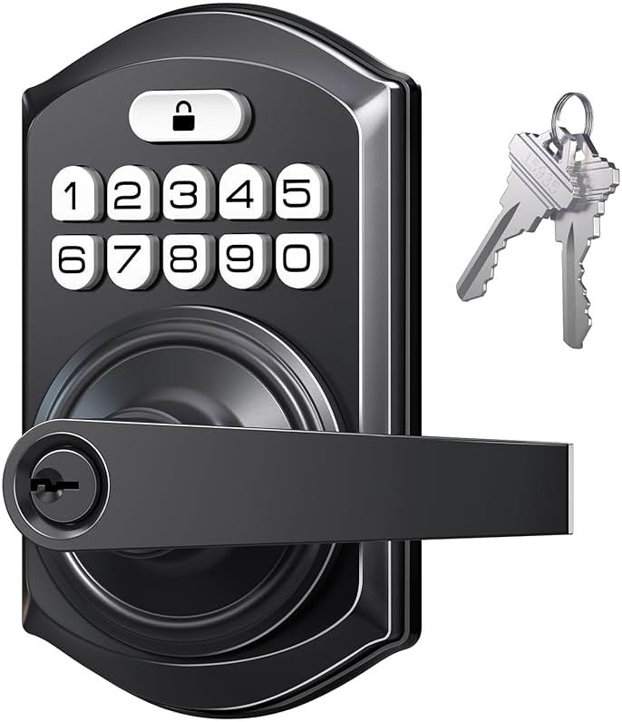 TEEHO TE004 Keyless Entry Keypad Door Lock with Handle - Smart Digital Electronic Lock for Interior Door with Anti-Peeping, Auto Lock & Passage Mode - Easy Installation - Matte Black - Product Image